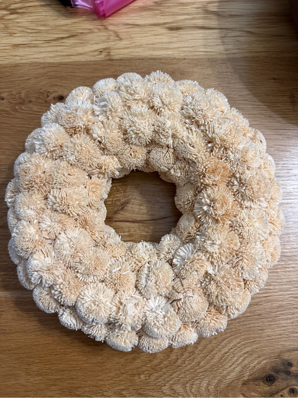 Handmade Cream Pom Pom Holiday Wreath